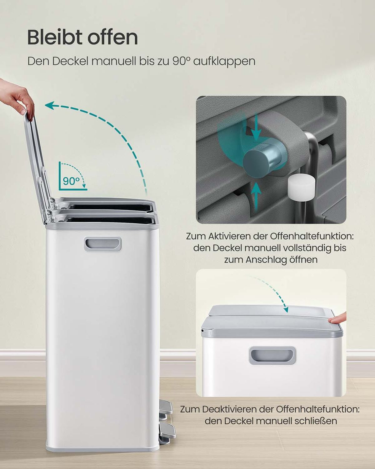 Prullenbak met 2 Compartimenten en Soft-close Deksel, 2x30 Liter