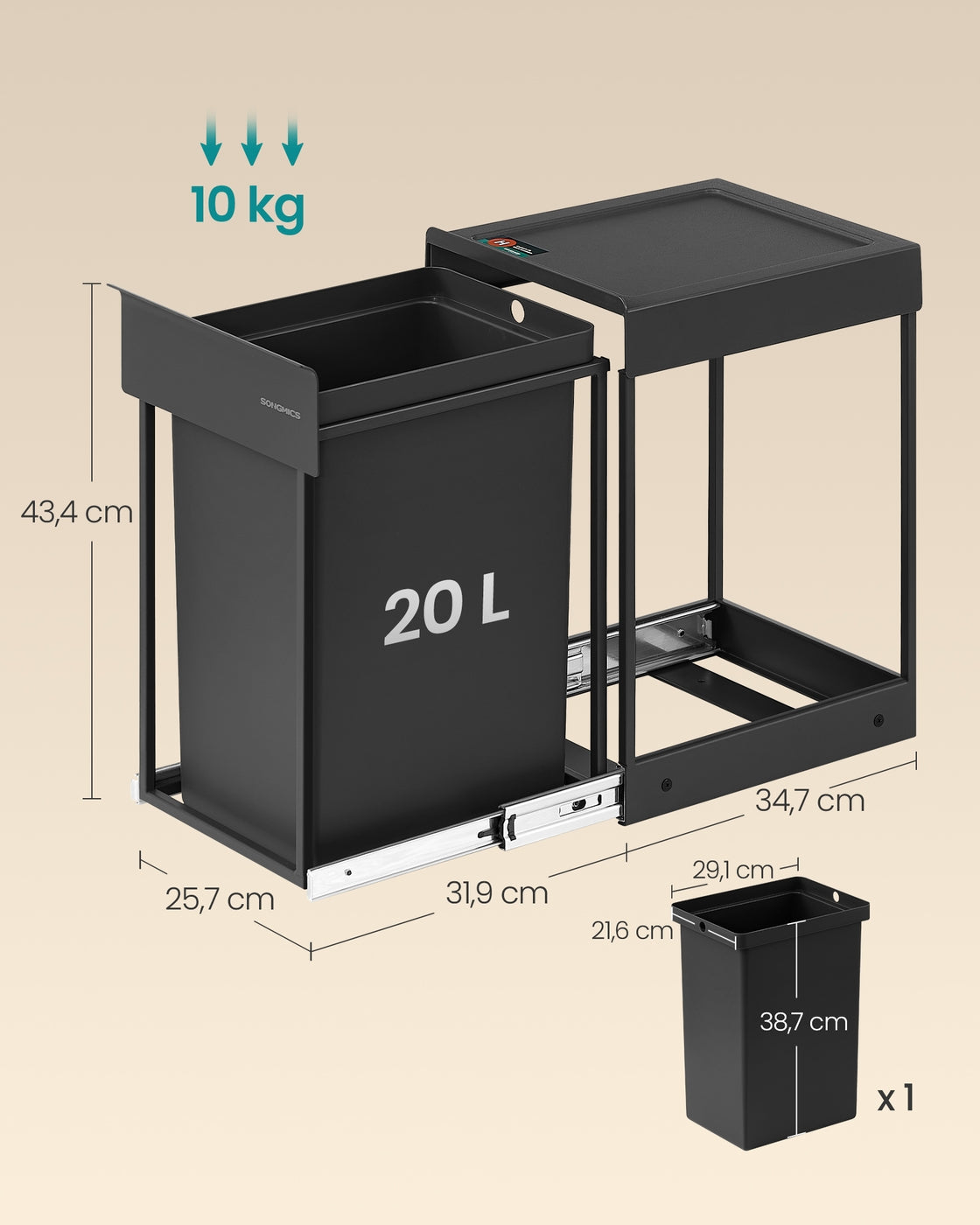 Uittrekbare Keukenafvalemmer voor Onderkast, 20 L