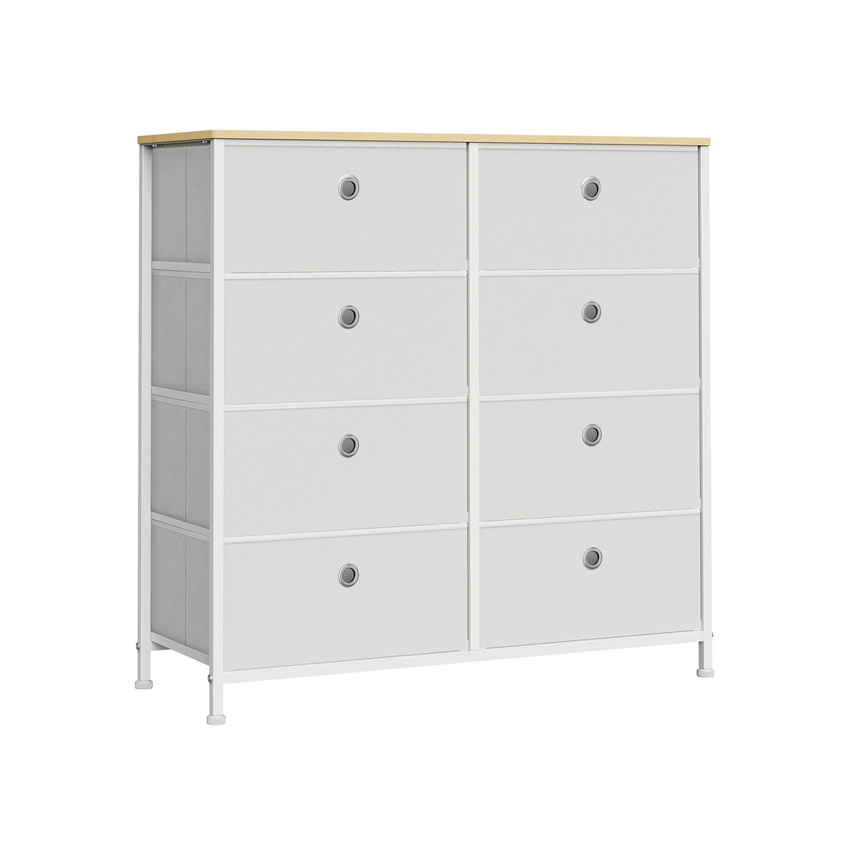 Ladekast met 8 Stoffen Lades en Metalen Frame, Crèmewit met Eiken, 30 x 80 x 81,5 cm