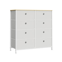 Ladekast met 8 Stoffen Lades en Metalen Frame, Crèmewit met Eiken, 30 x 80 x 81,5 cm