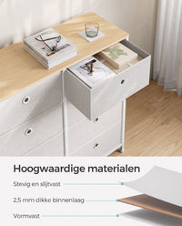Ladekast met 8 Stoffen Lades en Metalen Frame, Crèmewit met Eiken, 30 x 80 x 81,5 cm