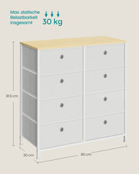 Ladekast met 8 Stoffen Lades en Metalen Frame, Crèmewit met Eiken, 30 x 80 x 81,5 cm