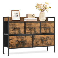 Ladekast met 5 Stoffen Lades met Handgrepen en Stalen Frame, 29 x 98,2 x 70 cm