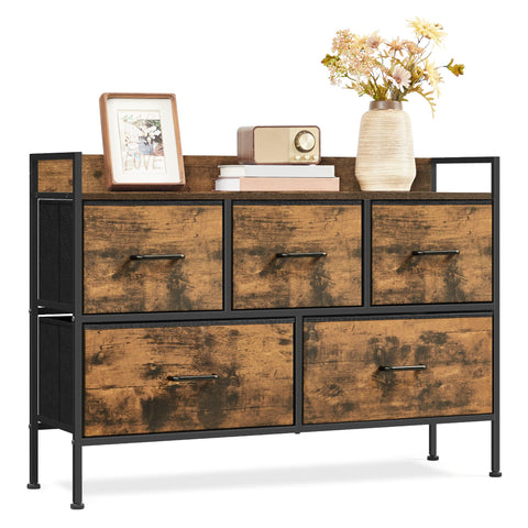 Ladekast met 5 Stoffen Lades met Handgrepen en Stalen Frame, 29 x 98,2 x 70 cm
