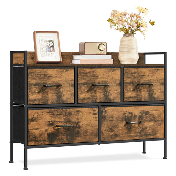 Ladekast met 5 Stoffen Lades met Handgrepen en Stalen Frame, 29 x 98,2 x 70 cm