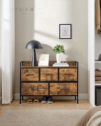 Ladekast met 5 Stoffen Lades met Handgrepen en Stalen Frame, 29 x 98,2 x 70 cm