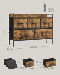 Ladekast met 5 Stoffen Lades met Handgrepen en Stalen Frame, 29 x 98,2 x 70 cm