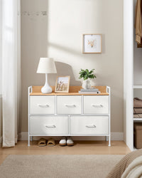 Ladekast met 5 Stoffen Lades met Handgrepen en Stalen Frame, 29 x 98,2 x 70 cm