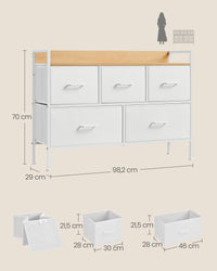 Ladekast met 5 Stoffen Lades met Handgrepen en Stalen Frame, 29 x 98,2 x 70 cm