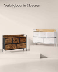 Ladekast met 5 Stoffen Lades met Handgrepen en Stalen Frame, 29 x 98,2 x 70 cm