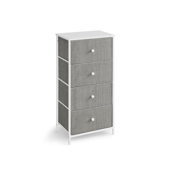 Hoge Smalle Ladekast met 4 Stoffen Lades en Metalen Frame, 30 x 45 x 91,7 cm