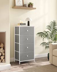 Hoge Smalle Ladekast met 4 Stoffen Lades en Metalen Frame, 30 x 45 x 91,7 cm