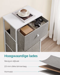 Hoge Smalle Ladekast met 4 Stoffen Lades en Metalen Frame, 30 x 45 x 91,7 cm
