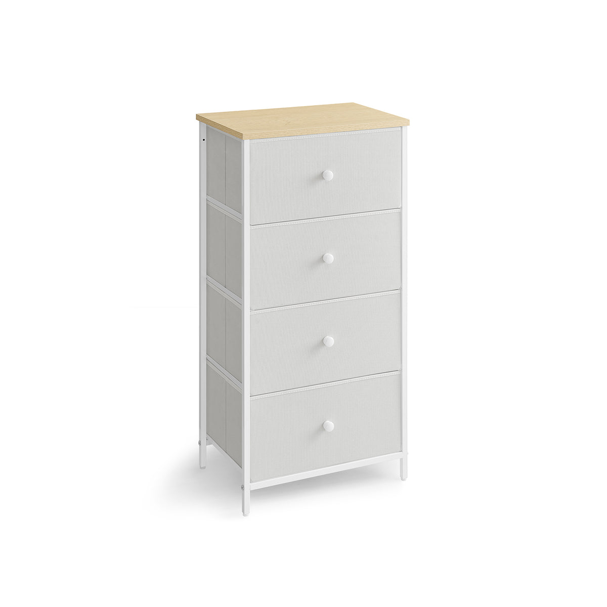 Hoge Smalle Ladekast met 4 Stoffen Lades en Metalen Frame, 30 x 45 x 91,7 cm