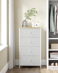 Hoge Smalle Ladekast met 4 Stoffen Lades en Metalen Frame, 30 x 45 x 91,7 cm