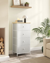 Hoge Smalle Ladekast met 4 Stoffen Lades en Metalen Frame, 30 x 45 x 91,7 cm
