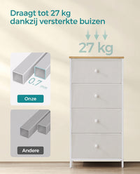 Hoge Smalle Ladekast met 4 Stoffen Lades en Metalen Frame, 30 x 45 x 91,7 cm