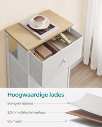 Hoge Smalle Ladekast met 4 Stoffen Lades en Metalen Frame, 30 x 45 x 91,7 cm