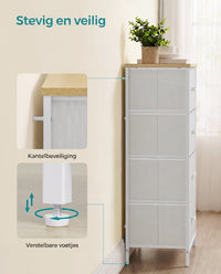 Hoge Smalle Ladekast met 4 Stoffen Lades en Metalen Frame, 30 x 45 x 91,7 cm