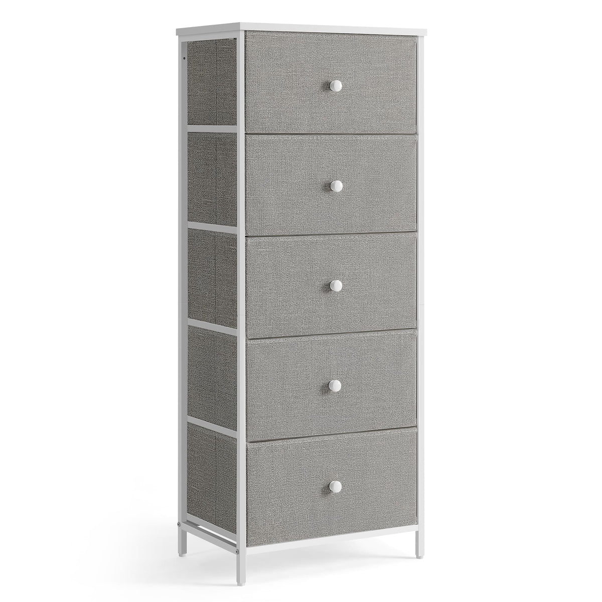 Hoge Smalle Ladekast met 4 Stoffen Lades en Metalen Frame, 30 x 45 x 91,7 cm