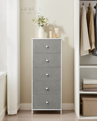 Hoge Smalle Ladekast met 4 Stoffen Lades en Metalen Frame, 30 x 45 x 91,7 cm