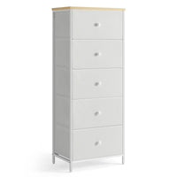 Hoge Smalle Ladekast met 4 Stoffen Lades en Metalen Frame, 30 x 45 x 91,7 cm