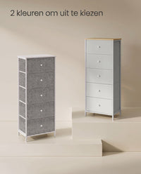 Hoge Smalle Ladekast met 4 Stoffen Lades en Metalen Frame, 30 x 45 x 91,7 cm