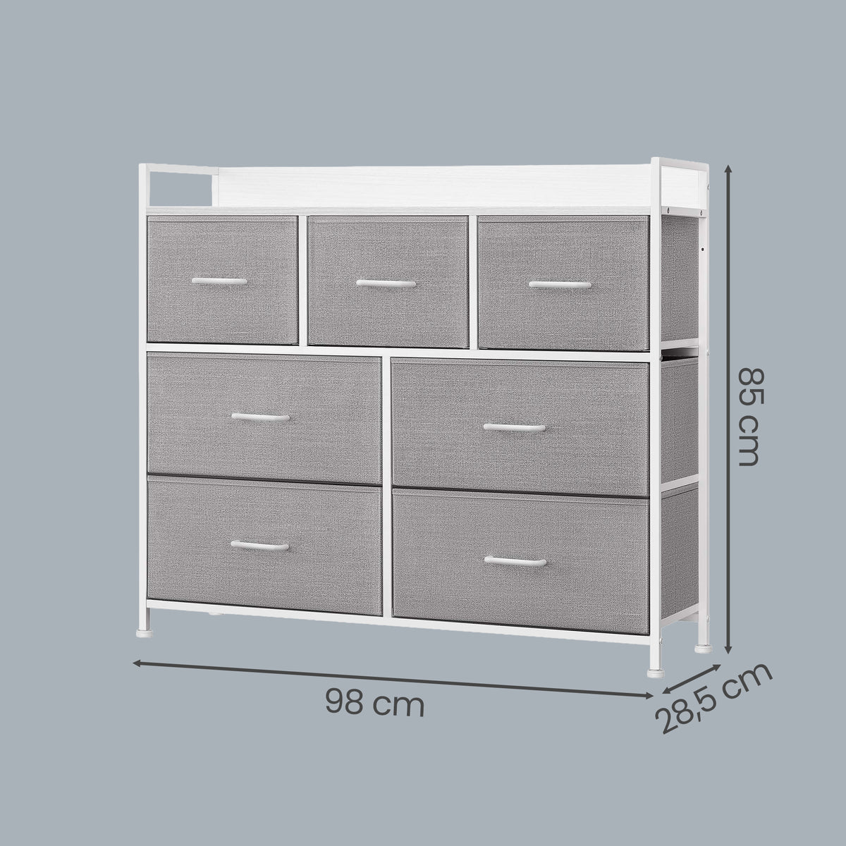 Ladekast met 7 Stoffen Lades en Metalen Frame, 28,6 x 98,1 x 85,1 cm