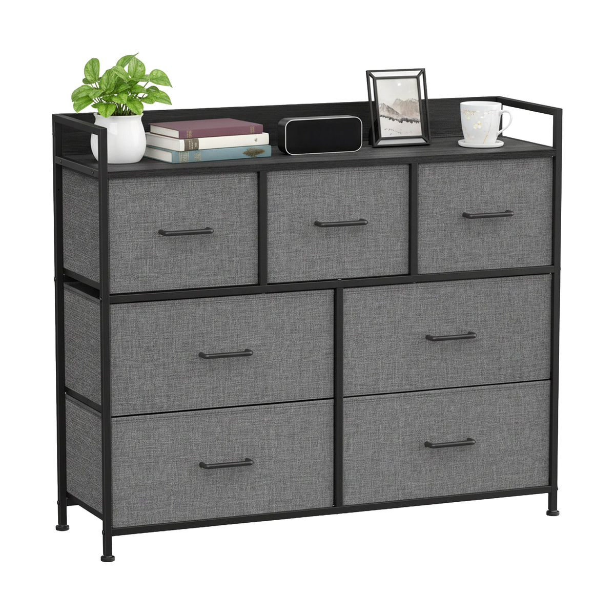 Ladekast met 7 Stoffen Lades en Metalen Frame, 28,6 x 98,1 x 85,1 cm