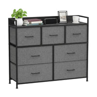 Ladekast met 7 Stoffen Lades en Metalen Frame, 28,6 x 98,1 x 85,1 cm