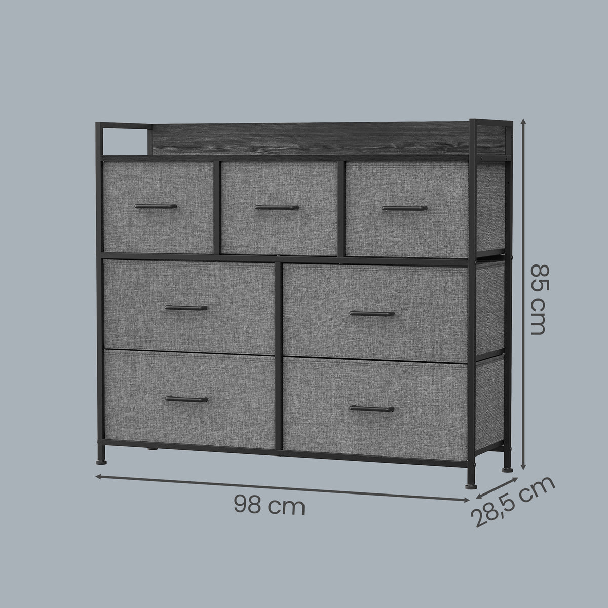 Ladekast met 7 Stoffen Lades en Metalen Frame, 28,6 x 98,1 x 85,1 cm