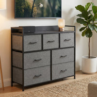 Ladekast met 7 Stoffen Lades en Metalen Frame, 28,6 x 98,1 x 85,1 cm