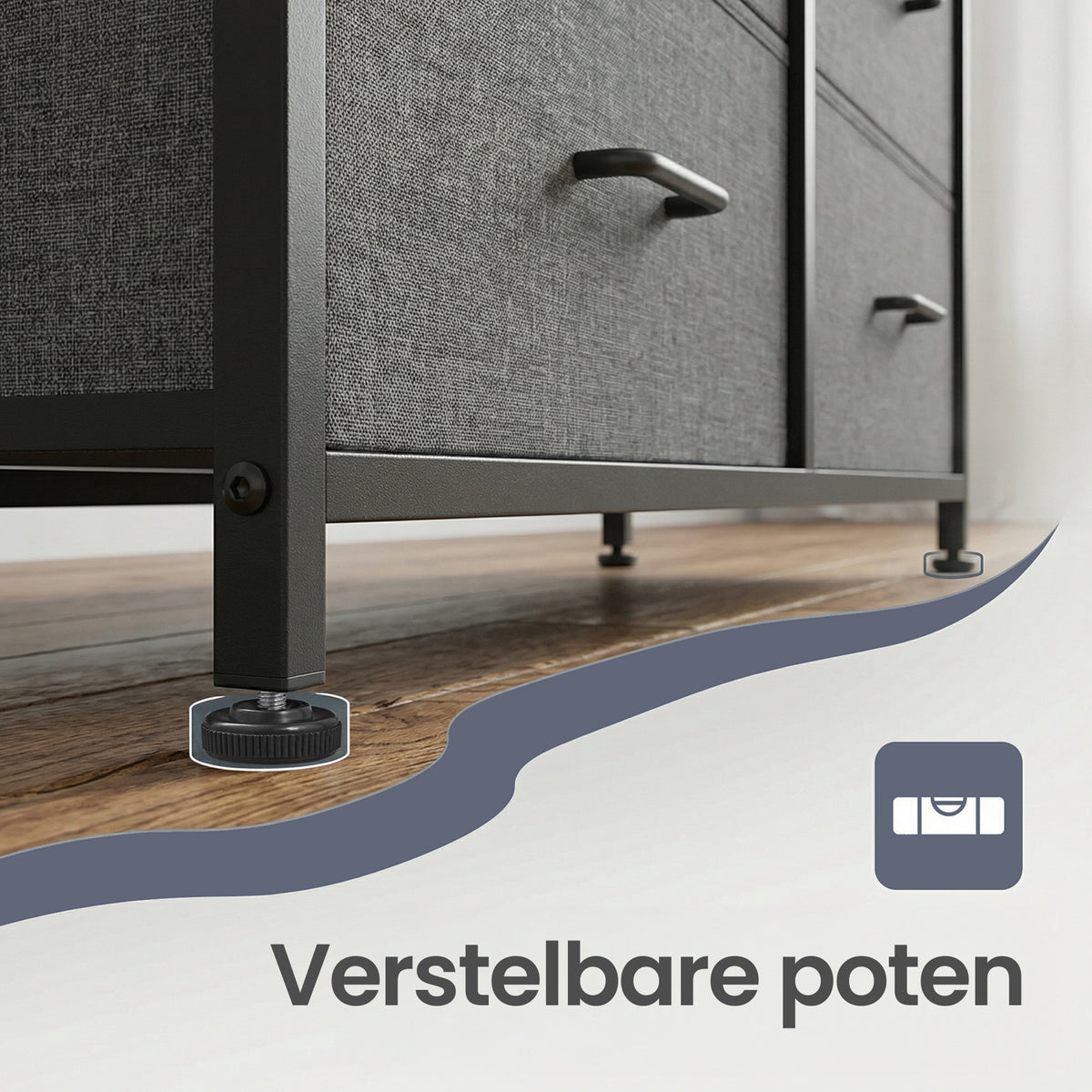 Ladekast met 7 Stoffen Lades en Metalen Frame, 28,6 x 98,1 x 85,1 cm