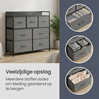 Ladekast met 7 Stoffen Lades en Metalen Frame, 28,6 x 98,1 x 85,1 cm