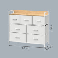 Ladekast met 7 Stoffen Lades en Metalen Frame, 28,6 x 98,1 x 85,1 cm