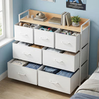 Ladekast met 7 Stoffen Lades en Metalen Frame, 28,6 x 98,1 x 85,1 cm