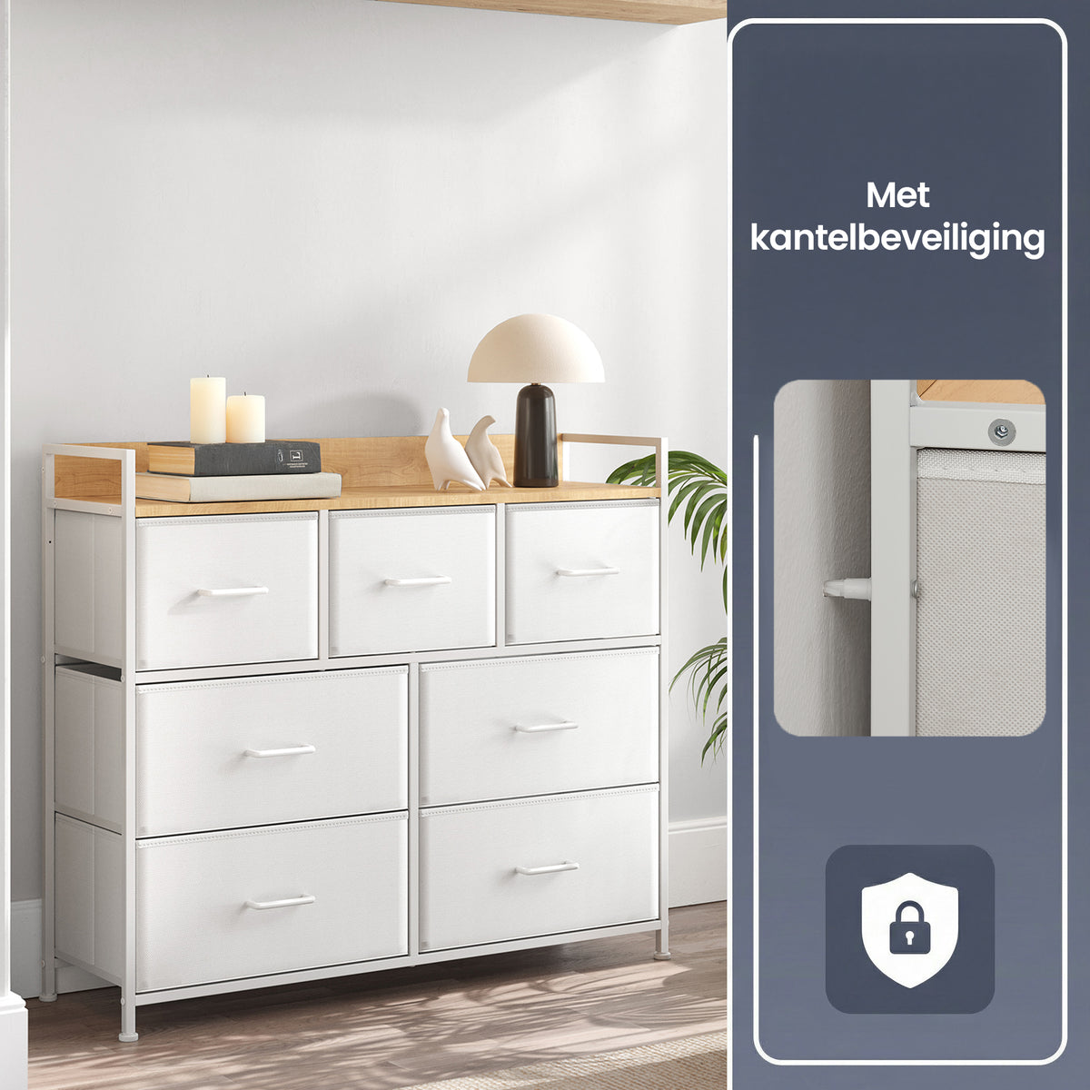 Ladekast met 7 Stoffen Lades en Metalen Frame, 28,6 x 98,1 x 85,1 cm