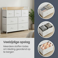 Ladekast met 7 Stoffen Lades en Metalen Frame, 28,6 x 98,1 x 85,1 cm