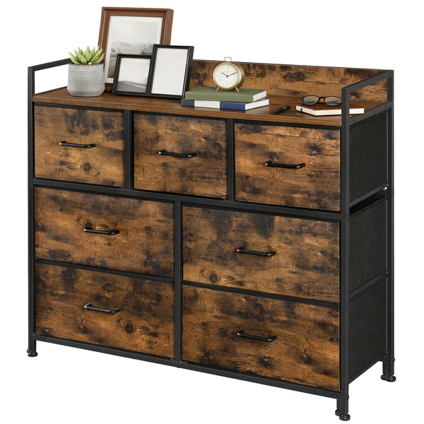 Ladekast met 7 Stoffen Lades en Metalen Frame, 28,6 x 98,1 x 85,1 cm