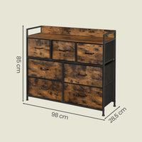 Ladekast met 7 Stoffen Lades en Metalen Frame, 28,6 x 98,1 x 85,1 cm