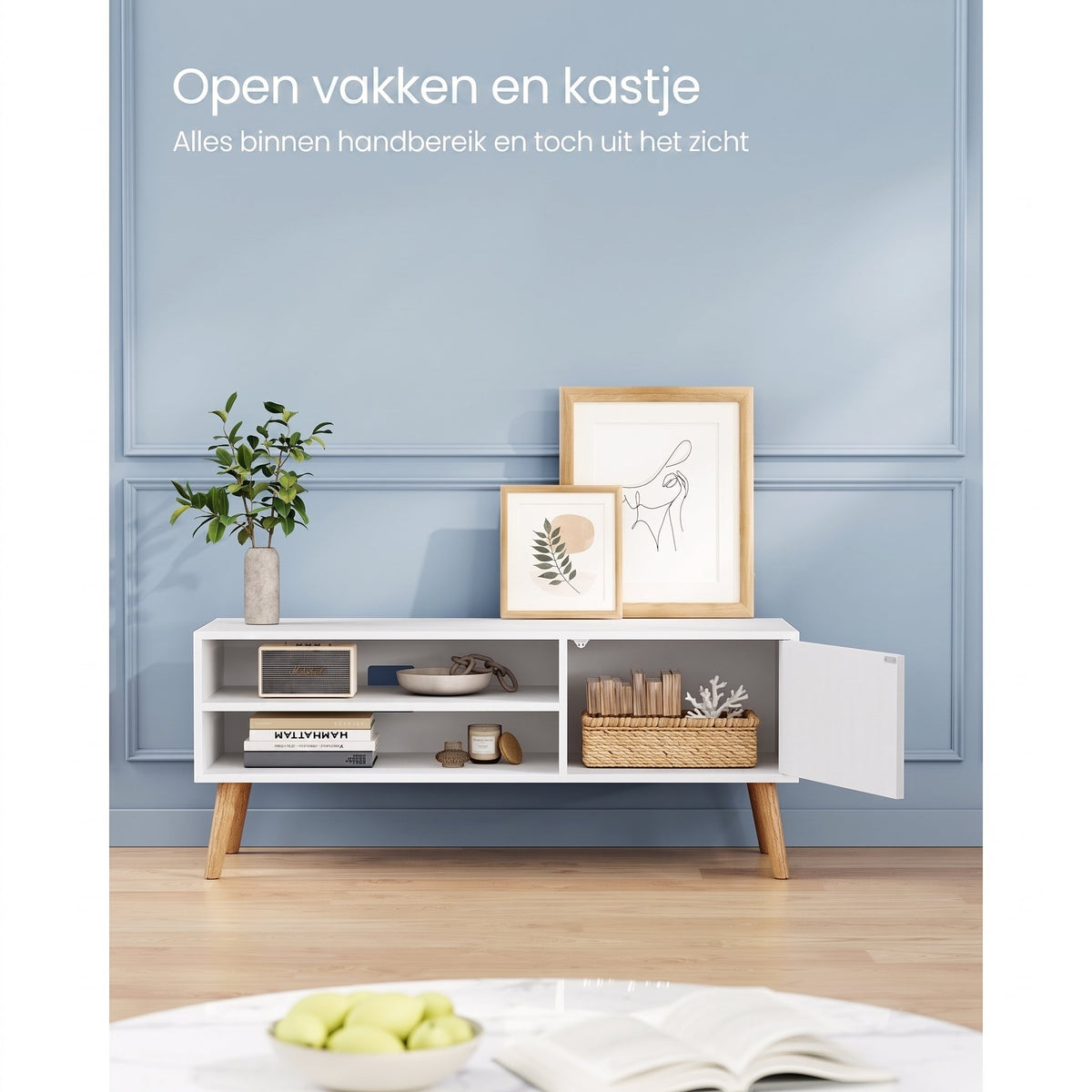 Wit TV-meubel met Deur en 2 Open Vakken, 120 cm
