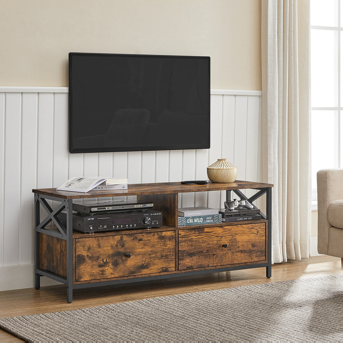 TV-meubel met 2 Lades en 2 Open Vakken, 120 cm