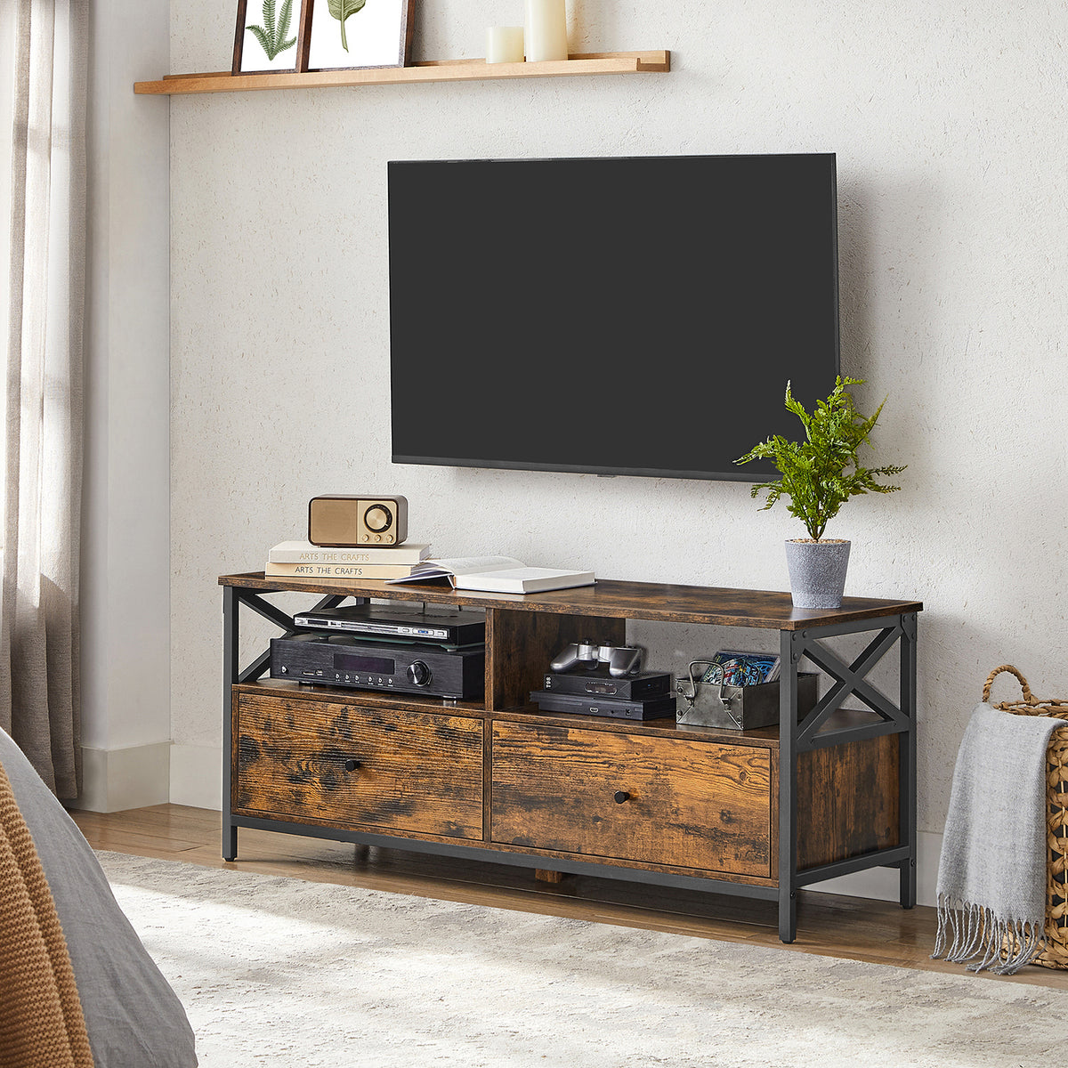 TV-meubel met 2 Lades en 2 Open Vakken, 120 cm