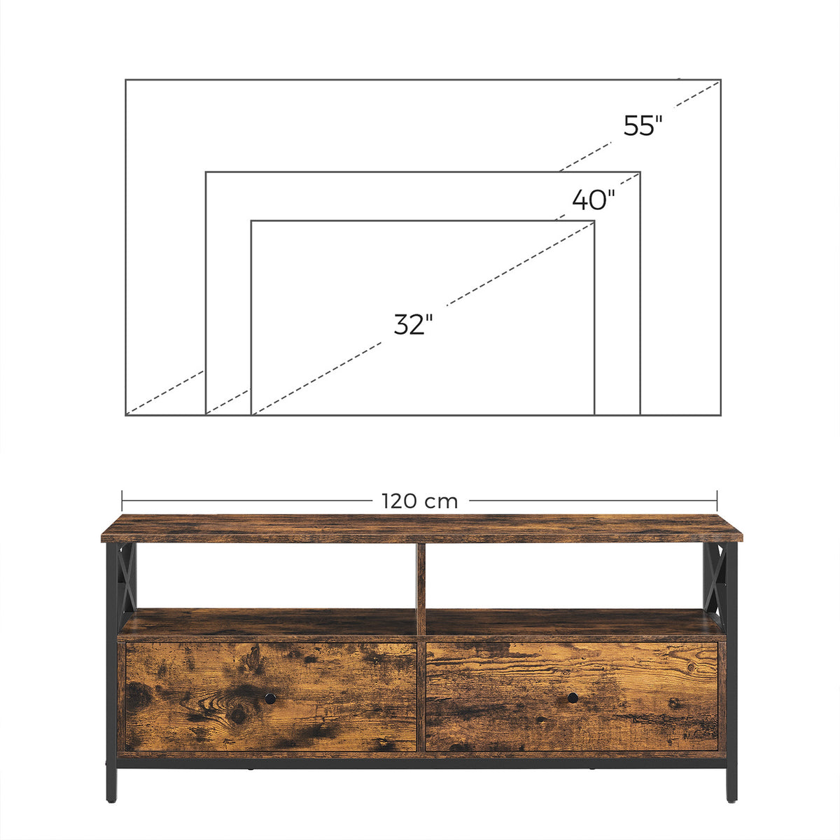 TV-meubel met 2 Lades en 2 Open Vakken, 120 cm