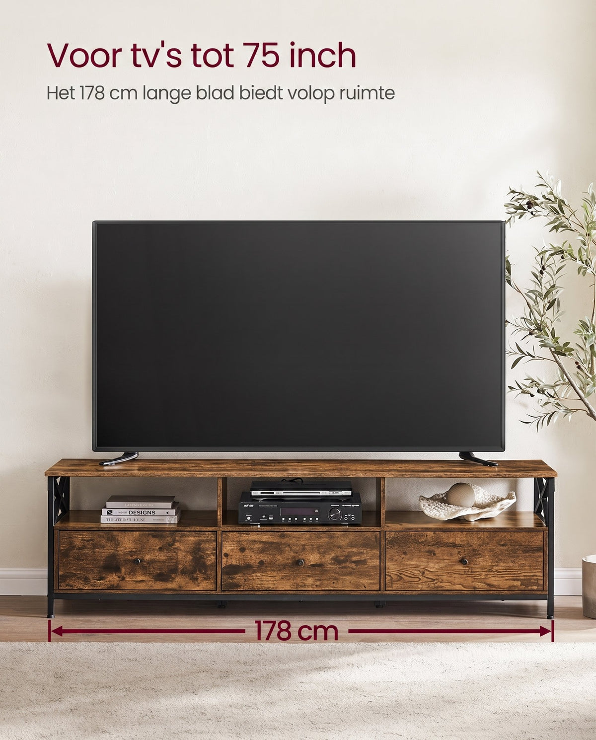TV-meubel met 3 Lades en 3 Open Vakken, 178 cm