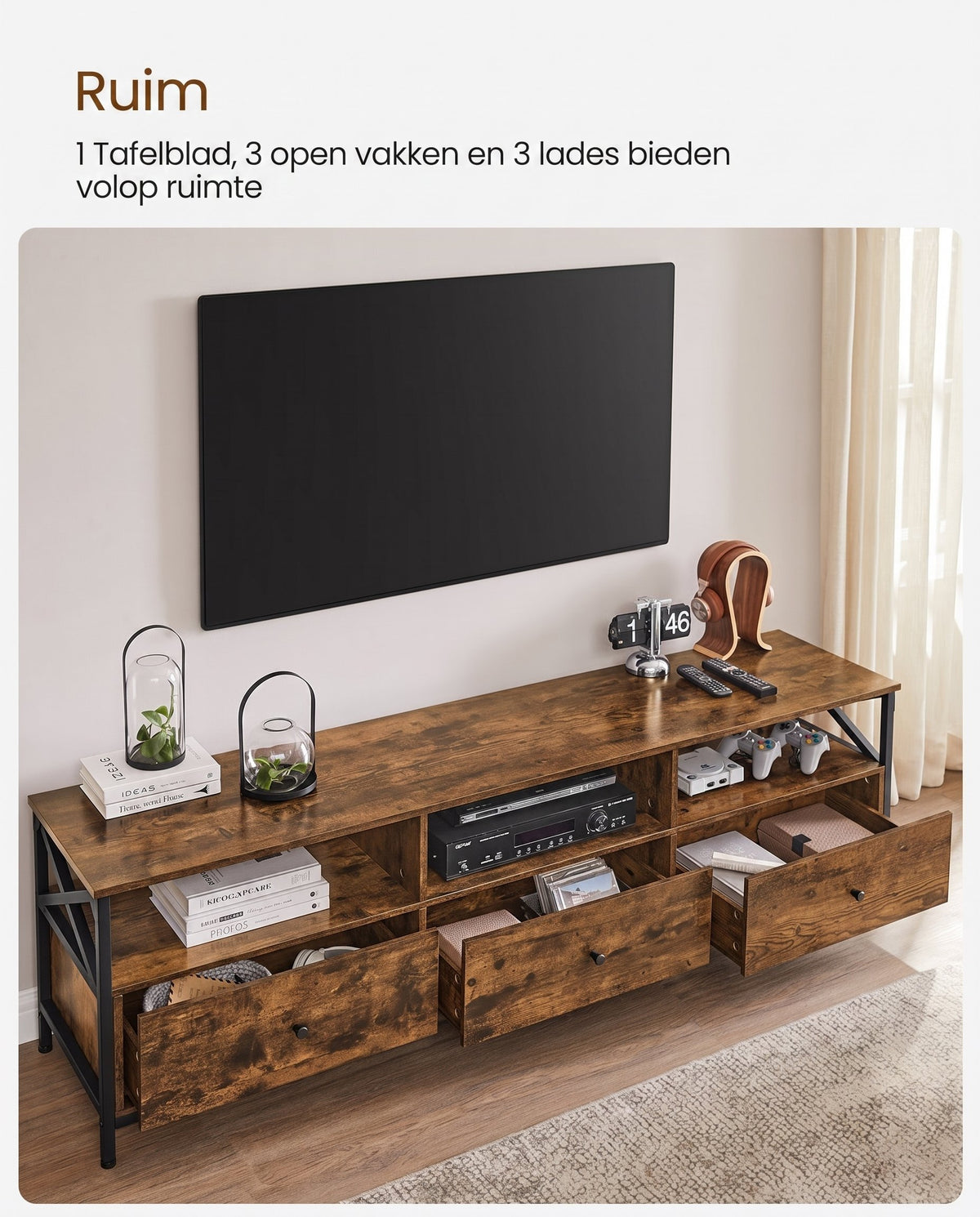 TV-meubel met 3 Lades en 3 Open Vakken, 178 cm