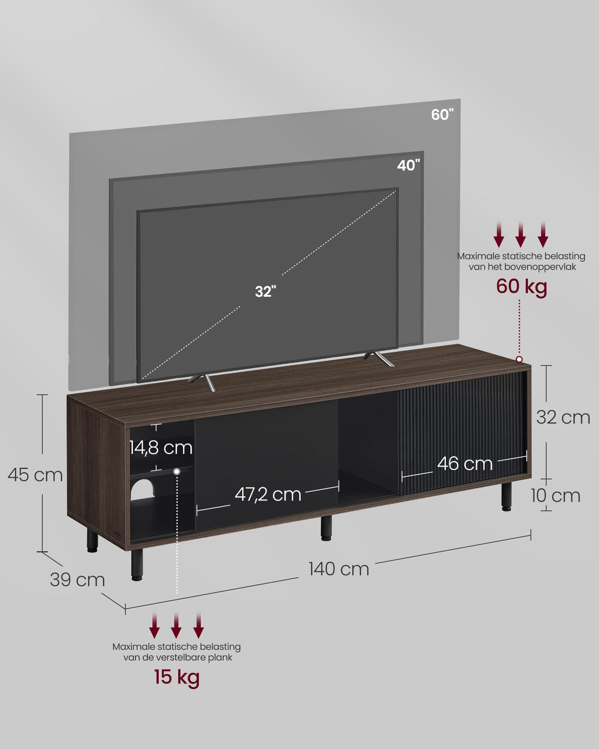 TV-meubel met Geribbeld Glas en Montage zonder Gereedschap, 140 cm