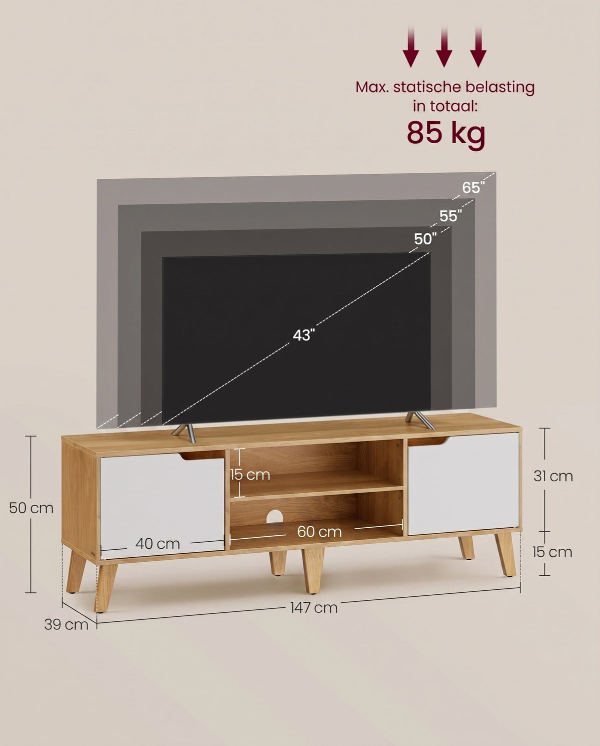 TV-meubel met Verstelbare Plank voor Tv's tot 65 Inch, 147 cm