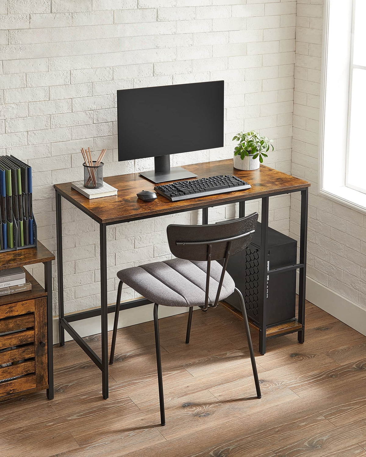 Bureau met 2 Planken en Stalen Frame, Industrieel Design