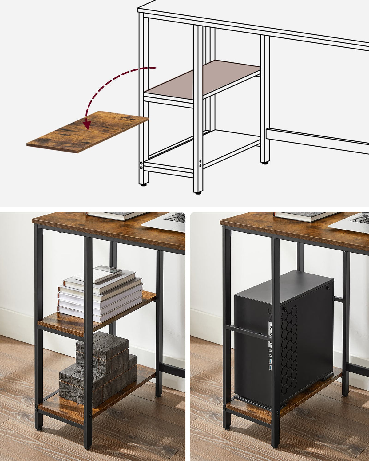 Bureau met 2 Planken en Stalen Frame, Industrieel Design